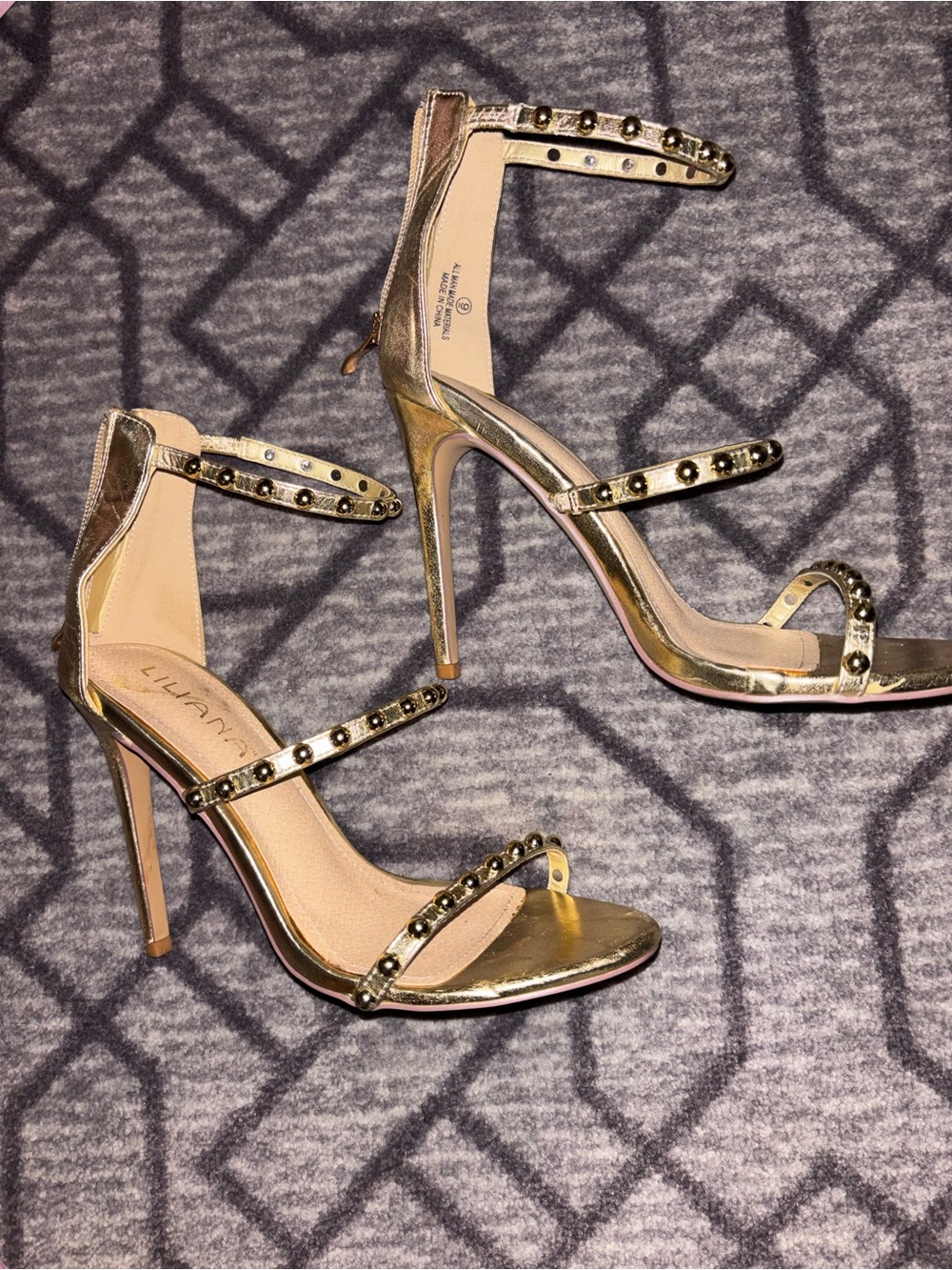 Gold Studded Stiletto Sandals - Elegant Women's Heels